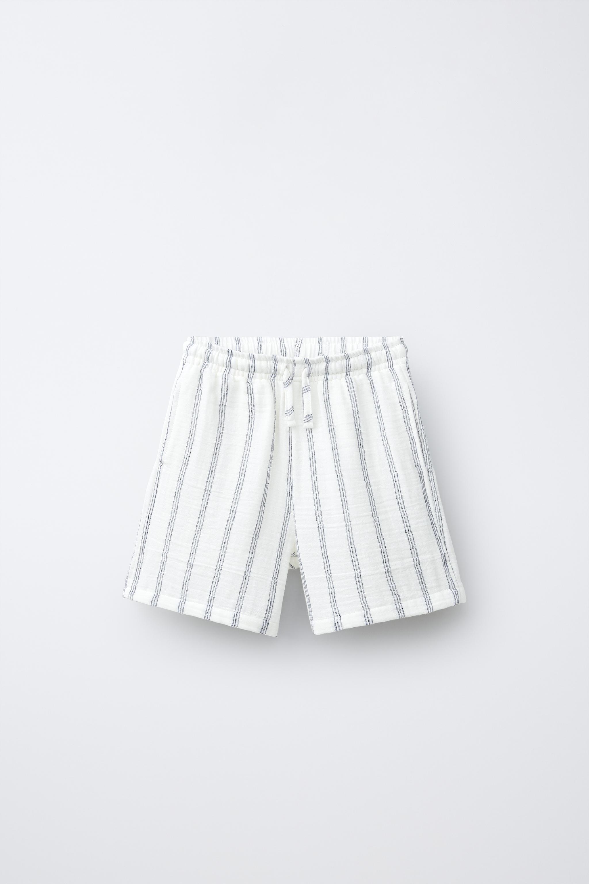 STRIPED TEXTURED BERMUDA SHORTS - Light ecru | ZARA Singapore