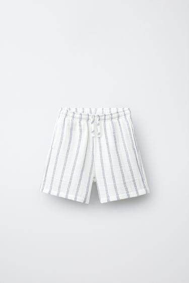 STRIPED TEXTURED BERMUDA SHORTS - Light ecru by Zara
