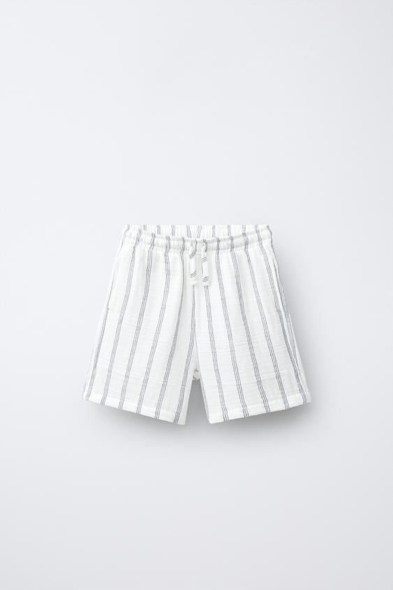 BERMUDA COM TEXTURA LISTRADA - Cru-claro da Zara - Imagem 0