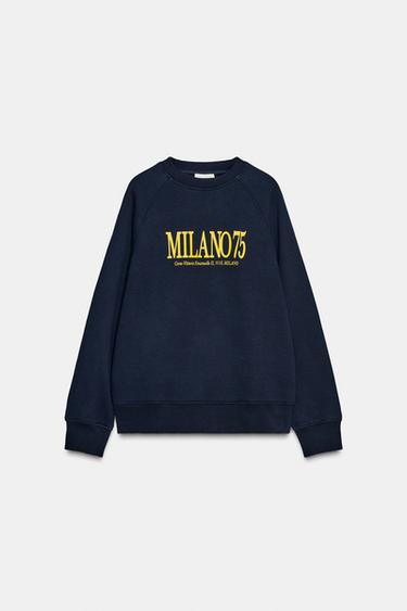 Zara TEXT SWEATSHIRT - navy