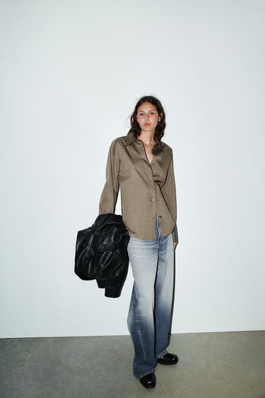 CHEMISE BAS AJUSTÉ - Gris taupe de Zara - Image 3