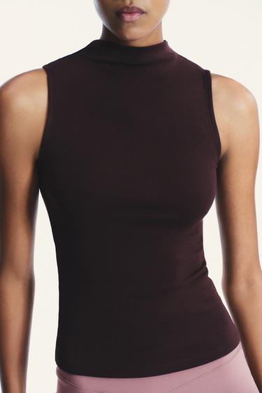 Zara 棉質莫代爾上衣 - 暗紅色