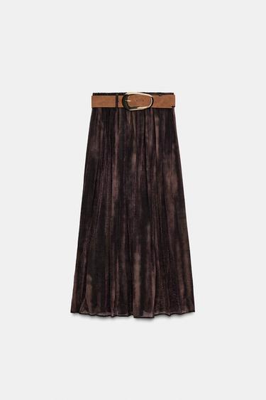 BLURRED PRINT MIDI SKIRT WITH BELT - Brown / Green by Zara - Image 4