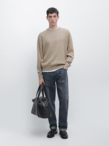 Pull en maille tressée de coton - Vison de Zara