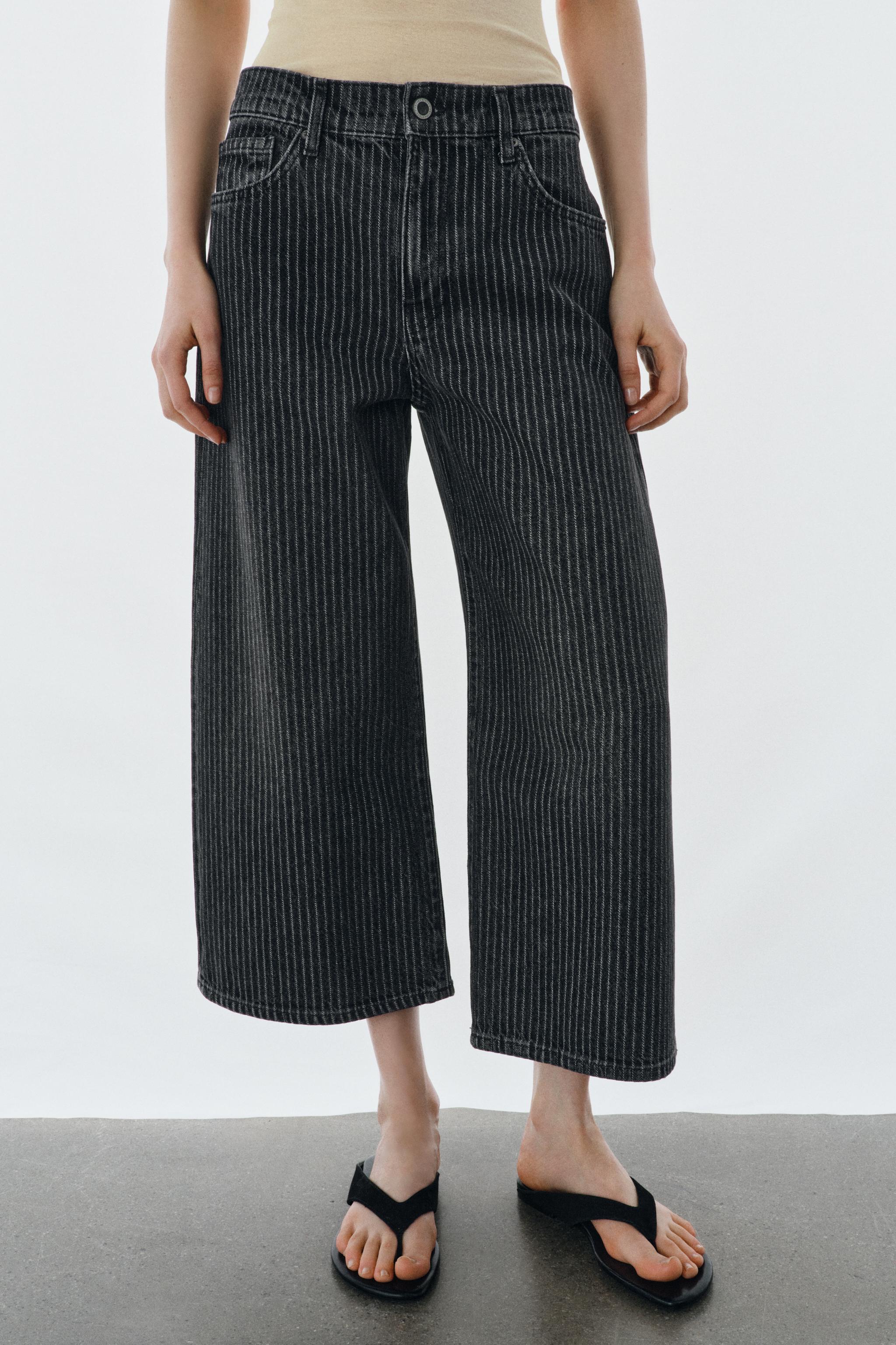 ZW COLLECTION STRIPED MID-WAIST CULOTTES JEANS