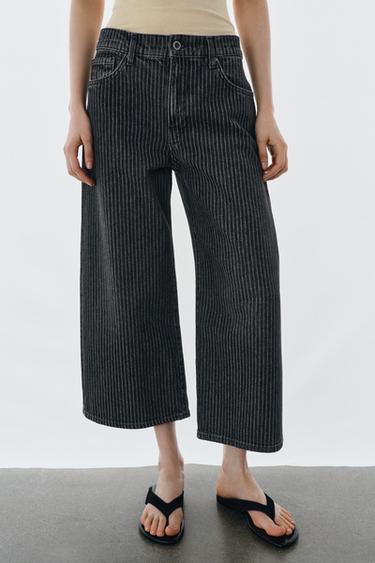 Zaras JEANS ZW COLLECTION CULOTTE MEDELHÖG MIDJA RANDIG - Svart