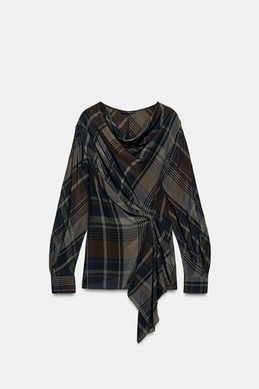 ZW COLLECTION DRAPED CHECK TOP - Blue by Zara