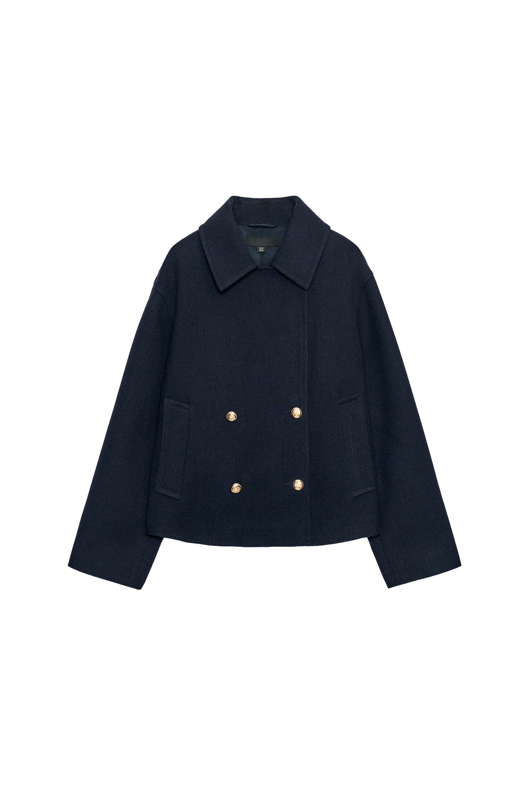 ショート丈ダブルブレストコート - ネイビーブルー | ZARA Japan / 日本