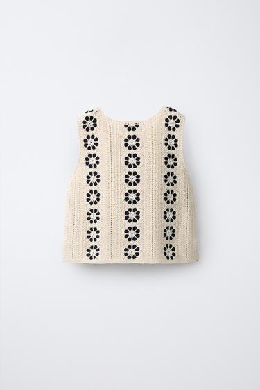 TOP EN MAILLE À FLEURS EN CROCHET - Écru de Zara - Image 1