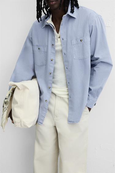 CHEMISE DÉLAVÉE RELAXED FIT - Bleu roi de Zara - Image 4