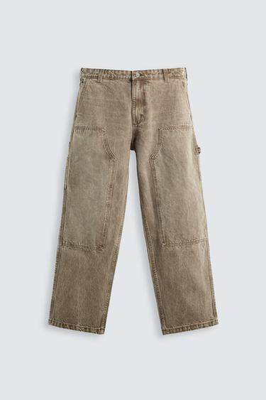 CALÇA COM LAVAGEM BOLSO CARPINTEIRO - Marrom da Zara