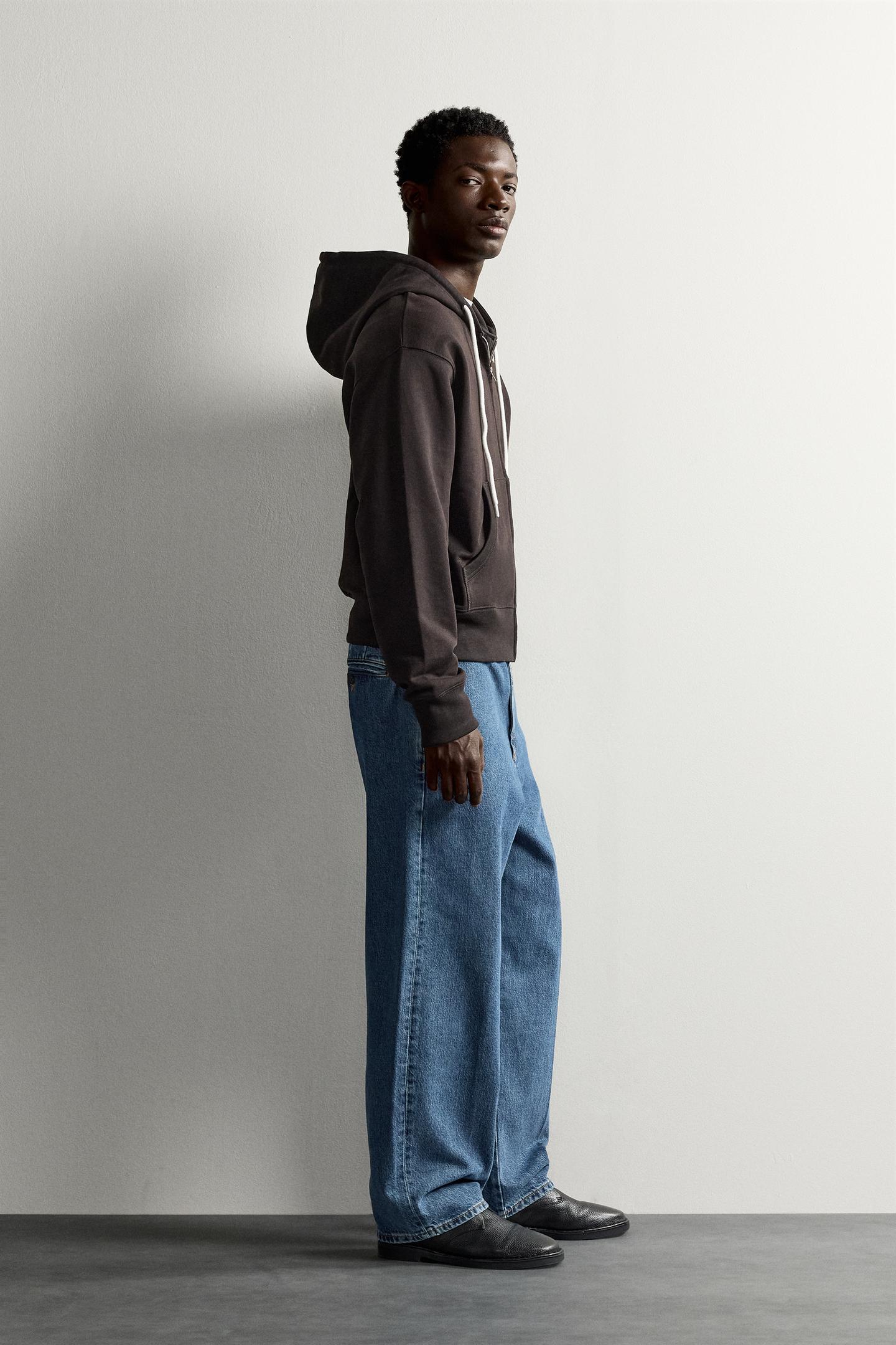 Мужское худи Zara Regular Fit Zip-Up, цвет: Тёмный антрацитовый — фото 4