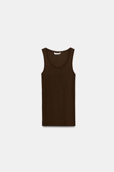 COTTON SLEEVELESS TOP - Brown by Zara - Image 4