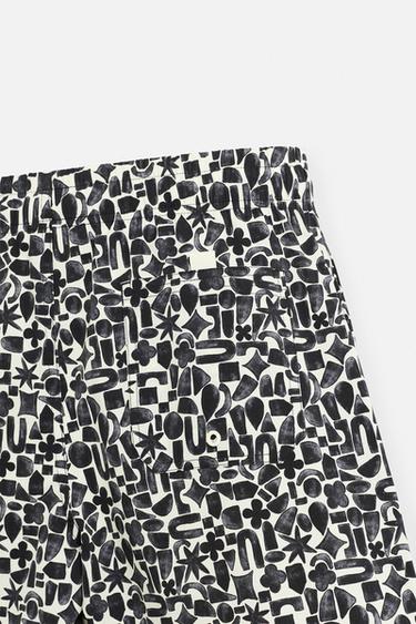 GEOMETRIC PRINT LONG SWIMMING TRUNKS - Black by Zara - Image 3