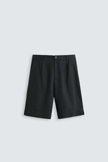 Zara OVERSIZED LINEN VISCOSE SHORTS - Black