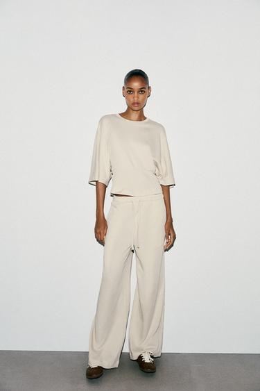COTTON STRAIGHT-LEG TROUSERS - Ecru by Zara