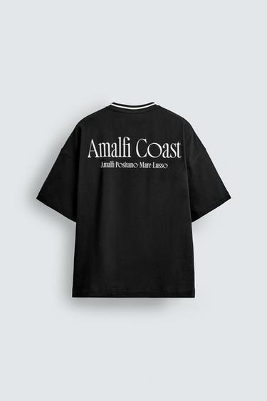 T-SHIRT WITH TEXTURED SLOGAN PRINT - Black by Zara - Image 6