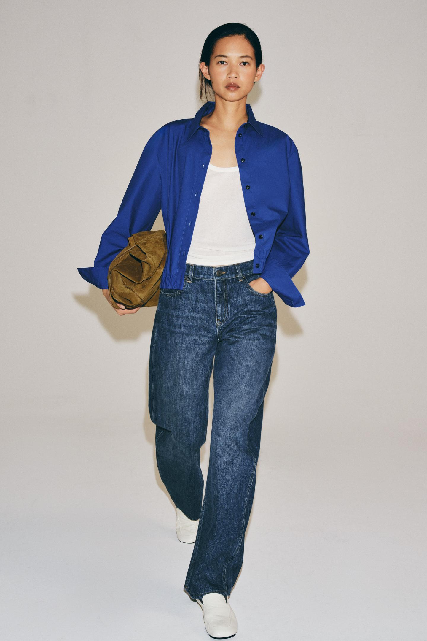 Женская рубашка Zara ZW Collection Poplin, цвет: Синий — фото 4