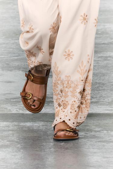 Zara BUCKLED SANDALS - Brown - Image 0