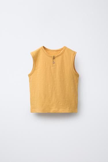 Zara SLEEVELESS HENLEY SHIRT - Mustard