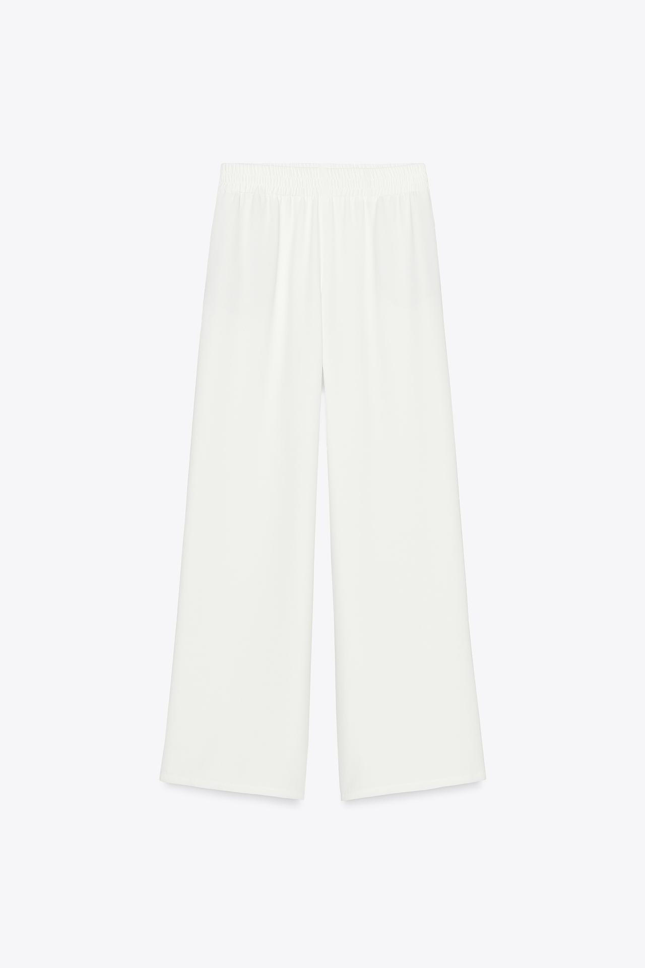 PANTALÓN CREPE WIDE LEG - Blanco roto de Zara - Imagen 4