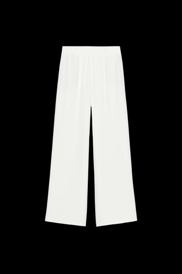 CREPE WIDE-LEG TROUSERS - Oyster-white by Zara - Image 0