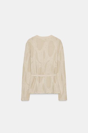 PULL EN JACQUARD AVEC CEINTURE - Écru moyen de Zara - Image 6