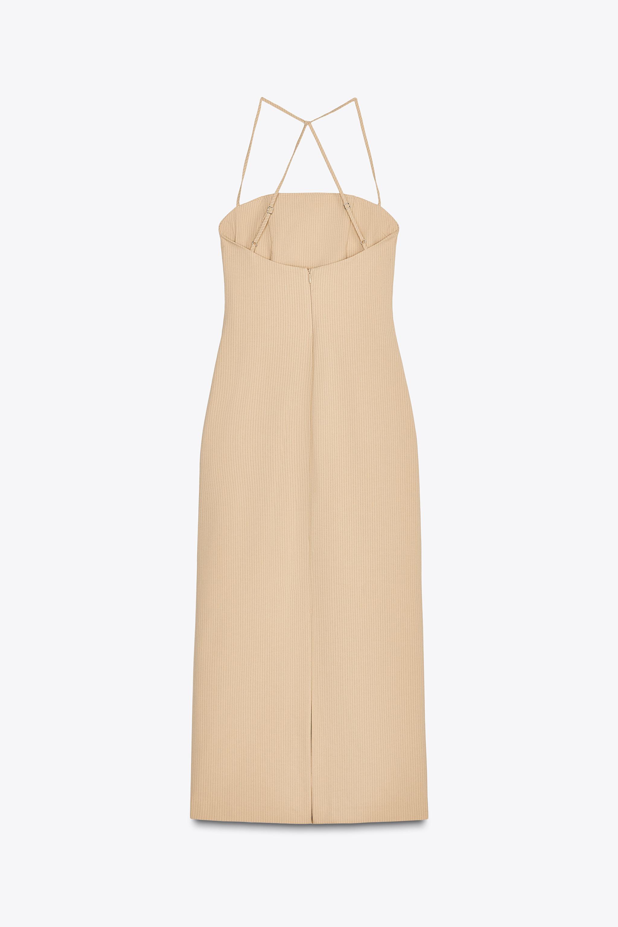 ZARA ピンストライプ ミディワンピース 4661/372 ピンストライプ ミディワンピース - サンド/ブラック | ZARA