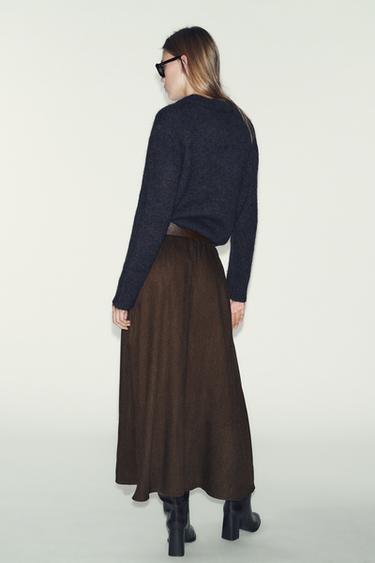 JUPE MI-LONGUE CEINTURE - Marron de Zara - Image 4