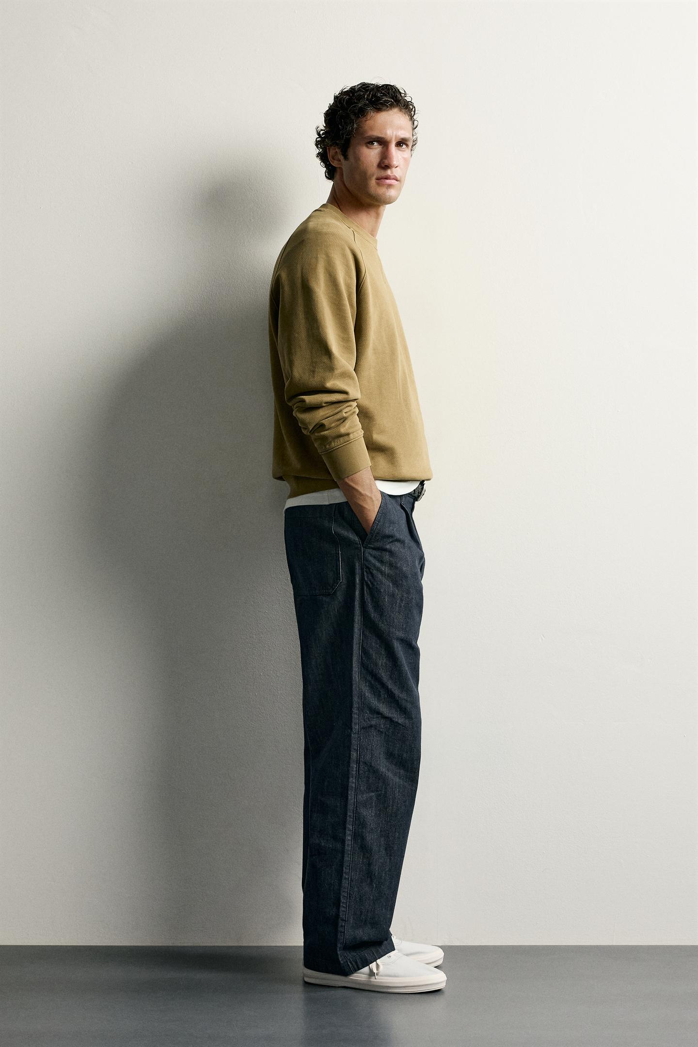 Мужские толстовки Zara Regular Fit Crew Neck, цвет: Оливковый зелёный — фото 4