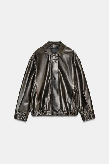 Zara 100% LEATHER BOMBER ZW COLLECTION LIMITED EDITION - Bottle green - Image 0