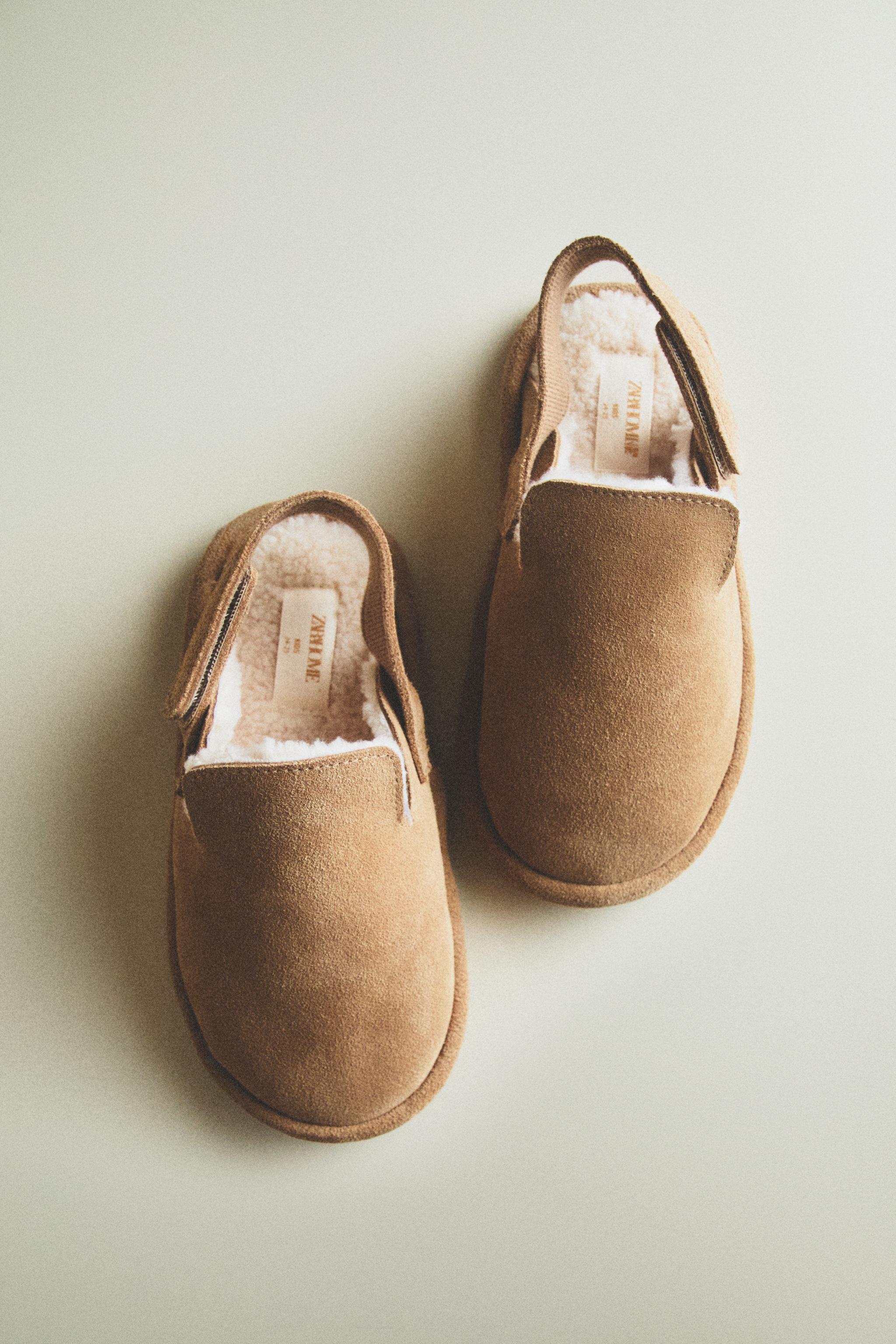 KIDS’ WARM LEATHER MULE CLOG SLIPPERS