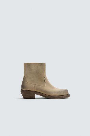 LEATHER COWBOY BOOTS - Sand Brown by Zara