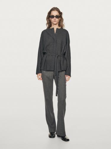Zara Felt texture shirt with tie detail - Gray - Image 0