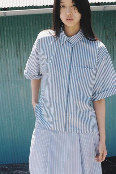 ストライプポプリンシャツ　ブルーZaraのストライプポプリンシャツ　 - ブルー 