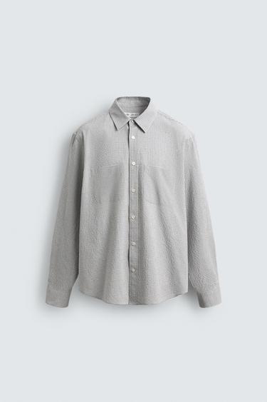 Zaras RUTIG SKJORTA MED TEXTUR - Sand/blå