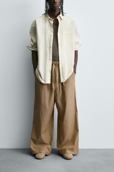 STRIPED OVERSIZE FIT TROUSERS - Yellow by Zara - Image 1