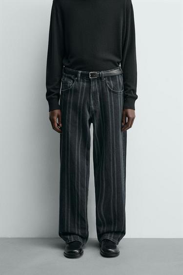 RELAXED FIT STRIPED JEANS - Blue by Zara