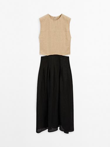 Robe longue bi-matière fendue sur les côtés - Noir de Zara