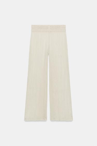 PANTALON EN MATIÈRES VARIÉES AU CROCHET - Écru / Chiné de Zara - Image 5