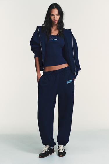 FELPA CAPPUCCIO SCRITTA - Blu di Zara