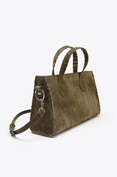BRAIDED SPLIT SUEDE CITY BAG - Green by Zara - Image 4
