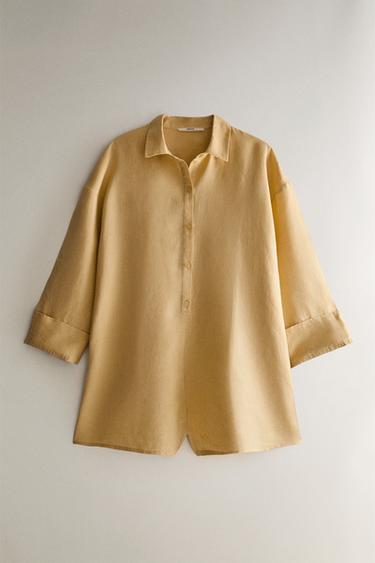 MACACÃO DE LINHO COM BOTÕES - Amarelo da Zara - Imagem 0