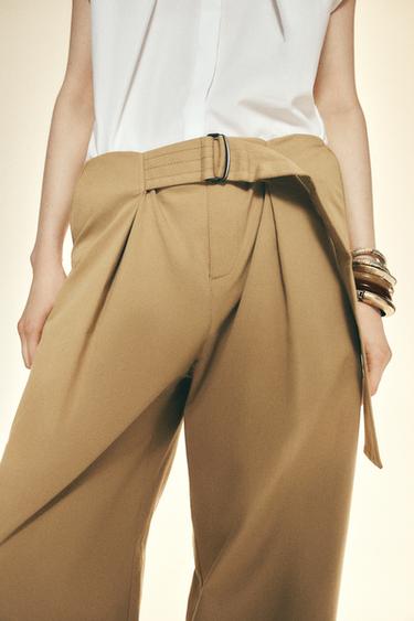 TROUSERS WITH POCKETS AND BELT - camel by Zara