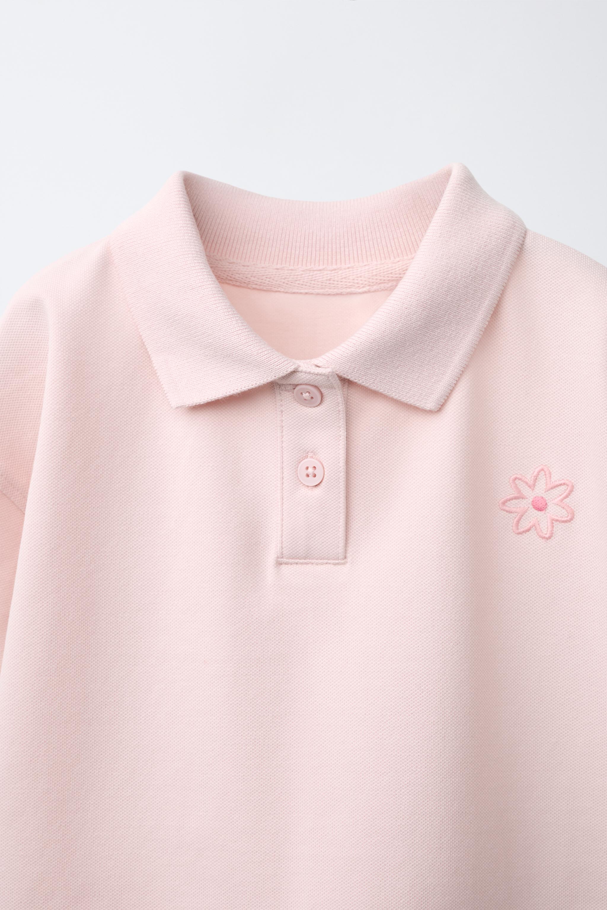 Детские топы Zara EMBROIDERED FLORAL PIQUÉ POLO — фото 3