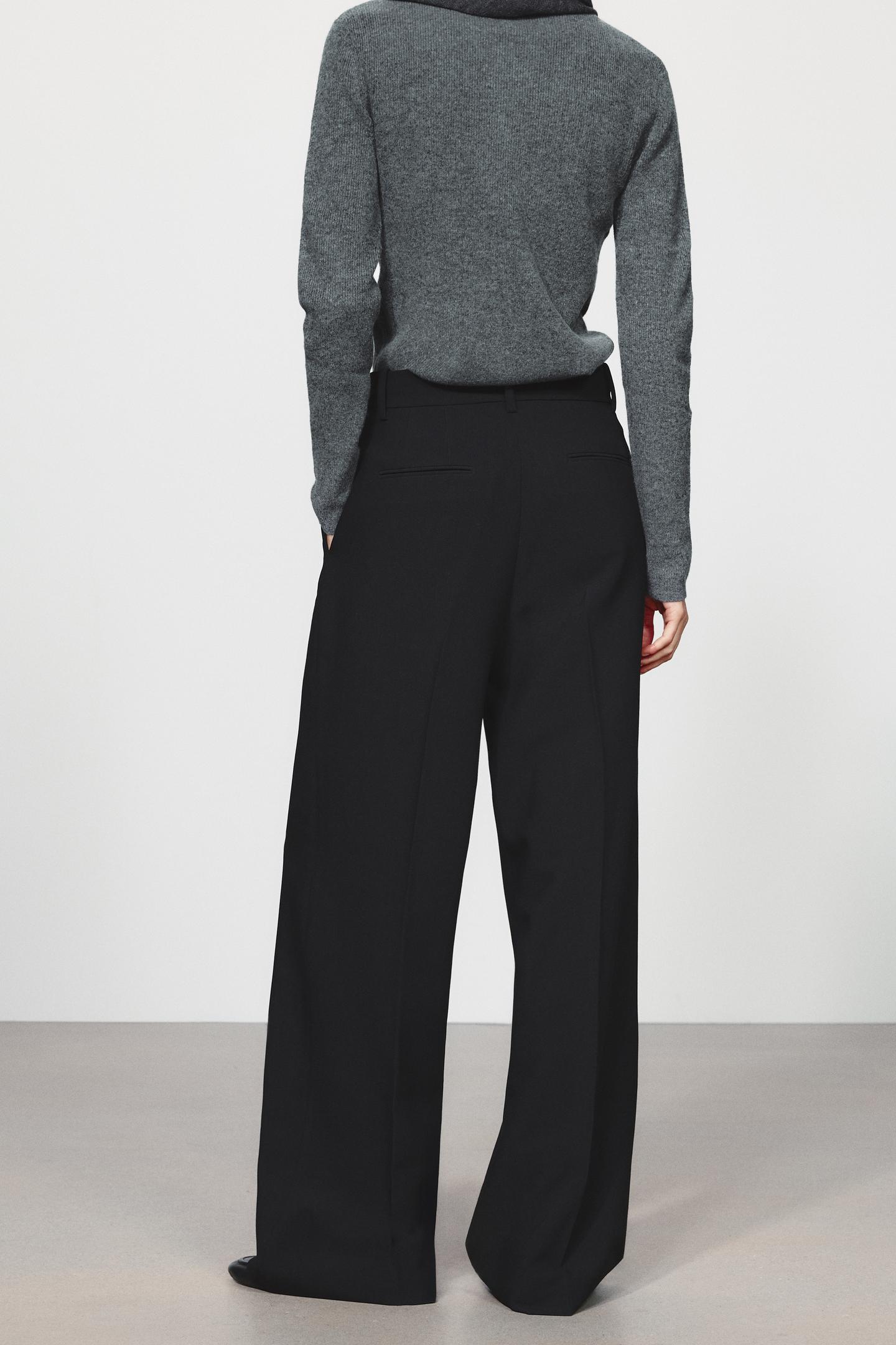 Женские брюки Zara ZW Collection Striped High-Rise Pleated, цвет: Чёрный — фото 4