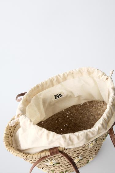 PANIER EFFET RAPHIA MARGUERITES - Blanc écru de Zara - Image 3