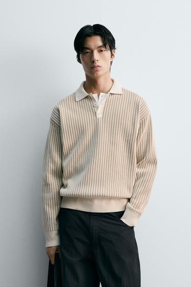 Zara 雪尼爾針織POLO衫 - 裸色