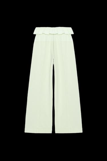 Zara POPLIN WAIST PANTS - Green