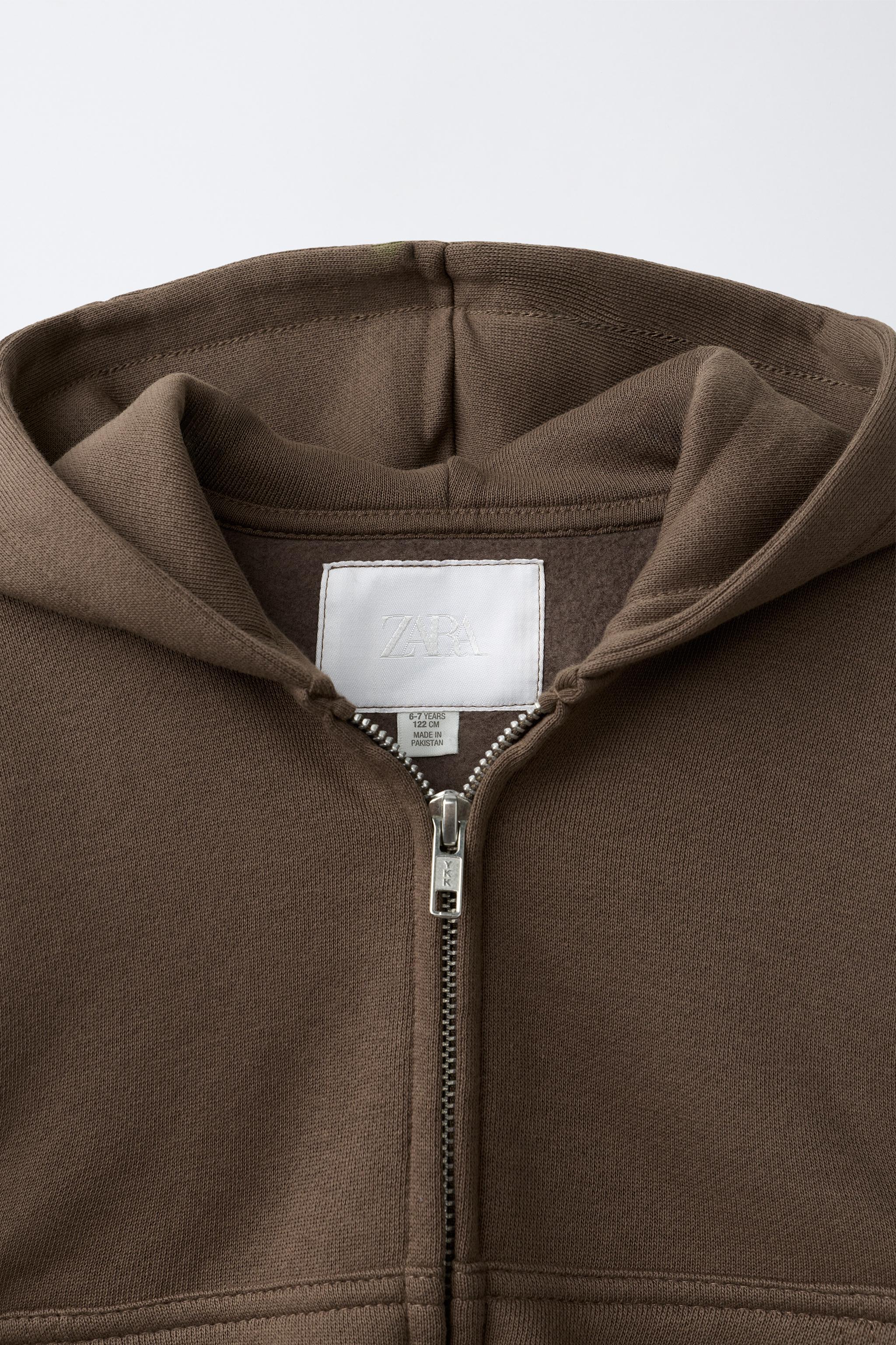 ジッパー付きプラッシュ地フーディ - ブラウン | ZARA Japan / 日本